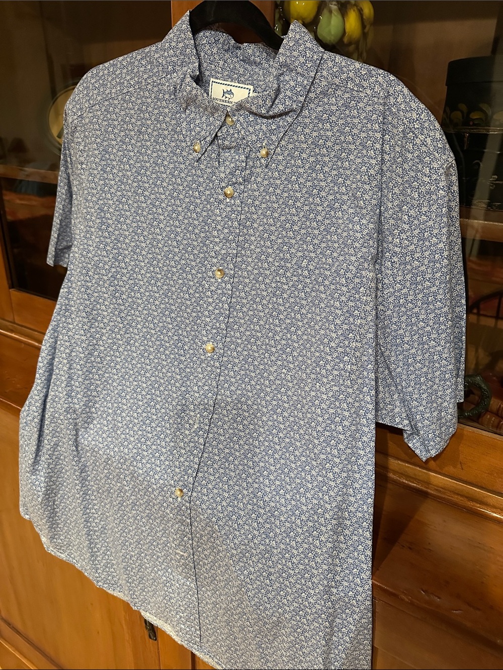 Southern Tide Blue Floral Short-Sleeve Button-Down Shirt